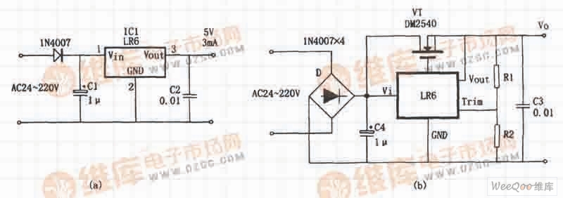 由LR6构成的不用变压器的稳压电源电路