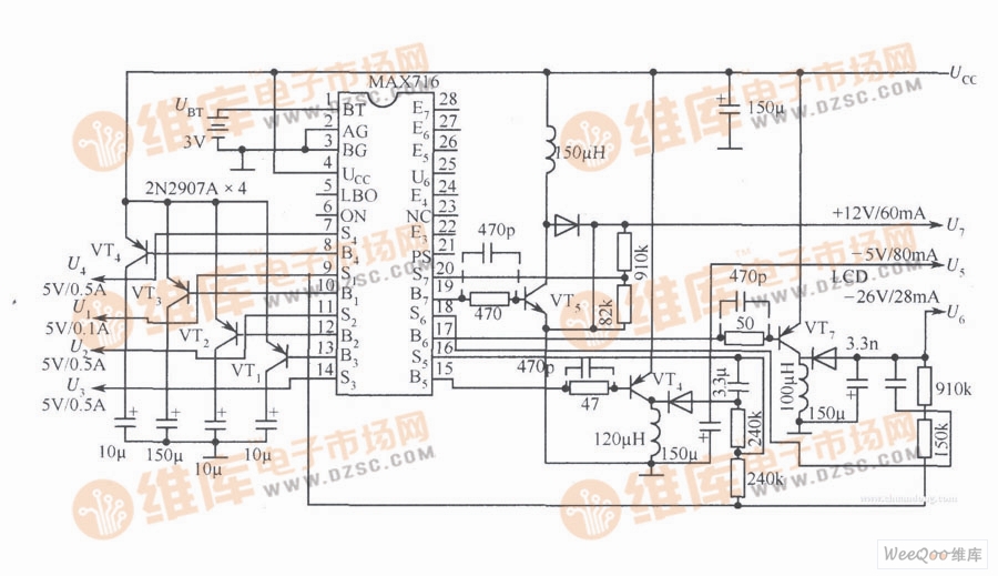 由MAX716构成的微处理器电源电路