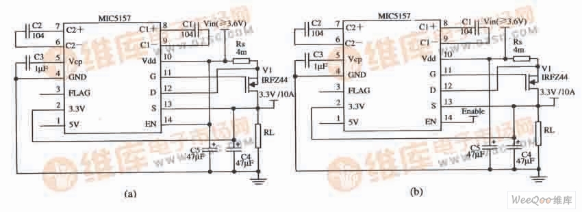 由MIC5157构成的输出3.3 V/lOA的线性稳压器电路
