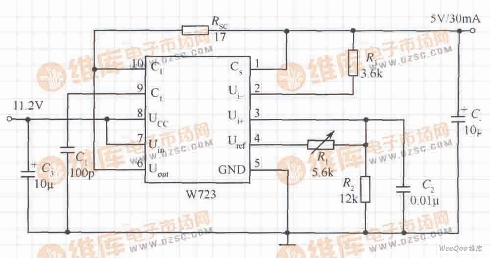 由W723组成的输出电压比基准电压低的应用电路图