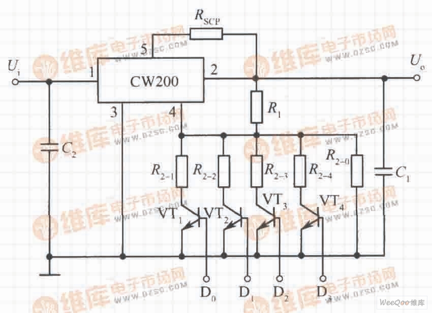 由CW200组成的逻辑控制的集成稳压电源电路