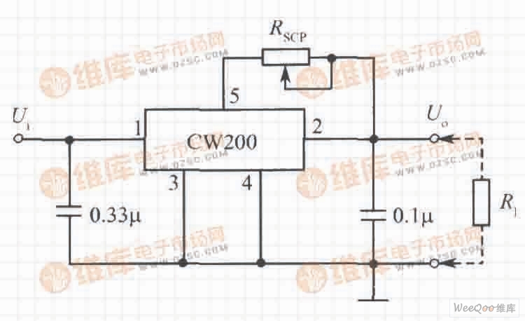 由CW200组成的可调恒流源电路