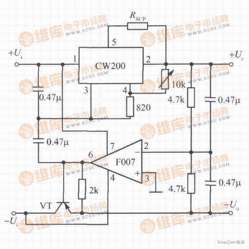 由CW200构成的跟踪式集成稳压电源电路