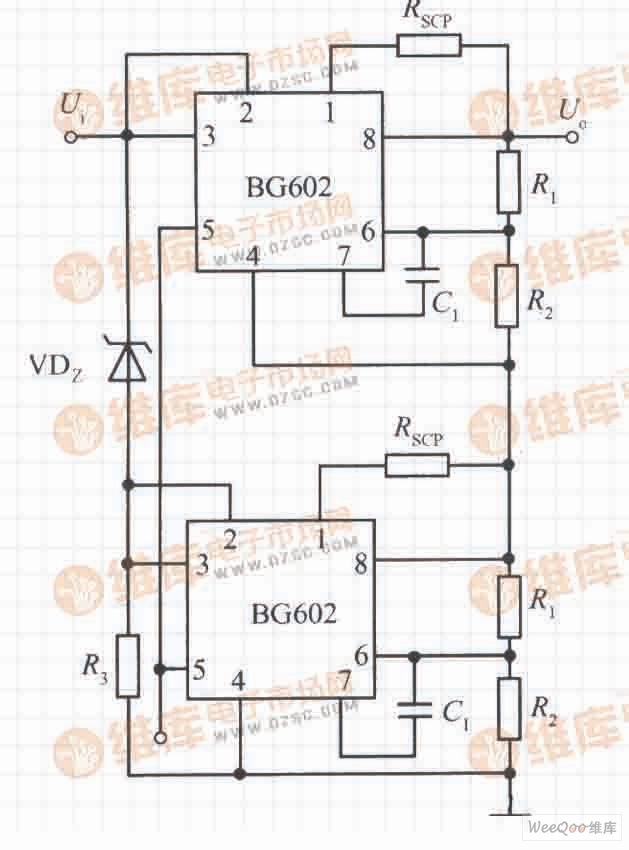 由两个BG602输出电压叠加的集成稳压电源电路