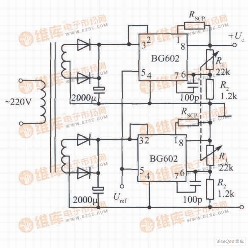 由BG602构成的正、负输出电压集成稳压电源电路
