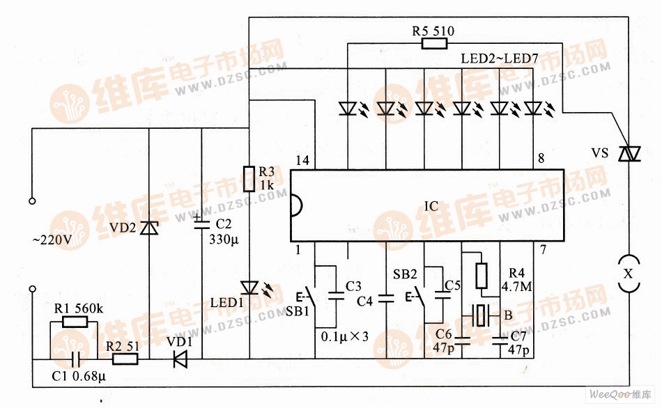 利用HL9690构成的五档定时控制器电路