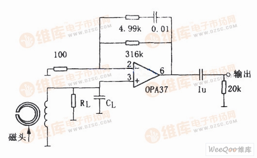 基于OPA37-磁头前置放大器电路
