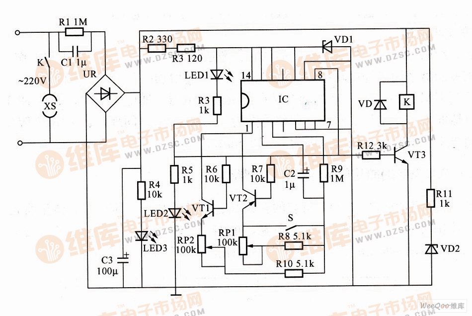利用MC14541B构成的循环定时控制器电路