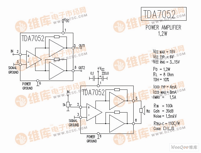 TDA7052 音响IC电路图