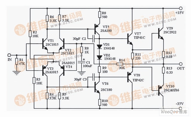 全互补晶体管功放制作电路图