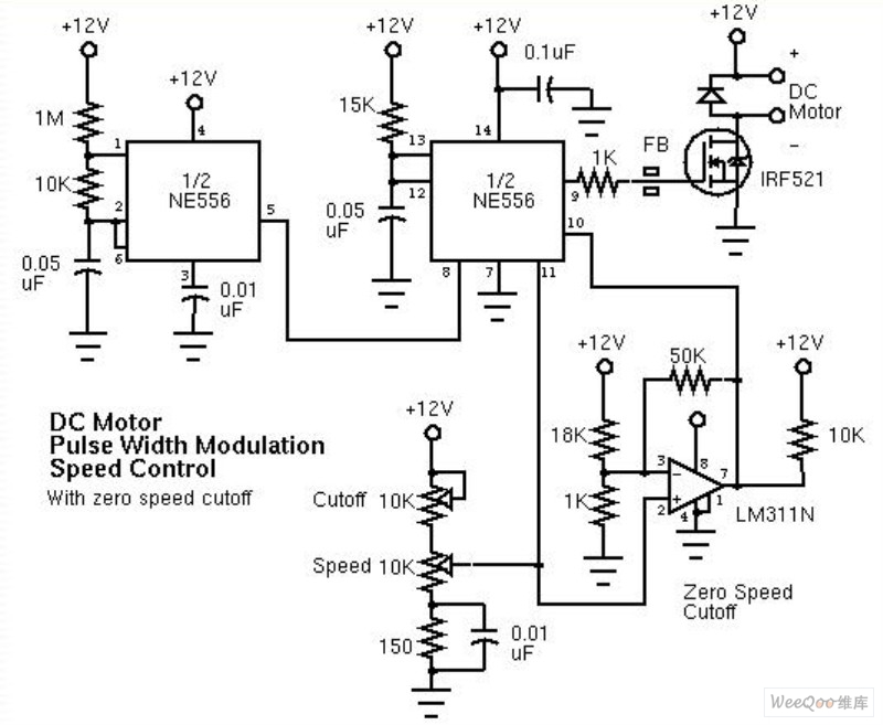 脉宽调制(PWM)直流电机速度控制器电路图