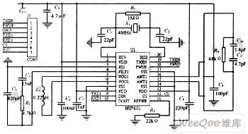 nrf401无线收发芯片应用电路图