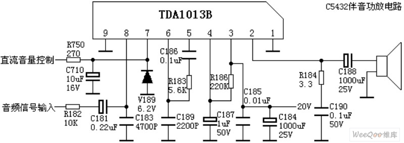 TDA1013组成的伴音功放电路图