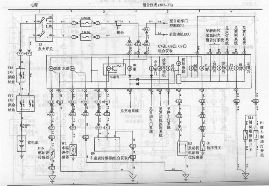 丰田考斯特客车组合仪表电路图