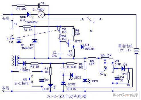 12V,24V蓄电池自动充电器电路图