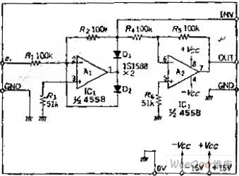 可获得正、负输出的理想二极管电路图