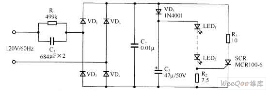采用可控硅的电容降压LED驱动电路图