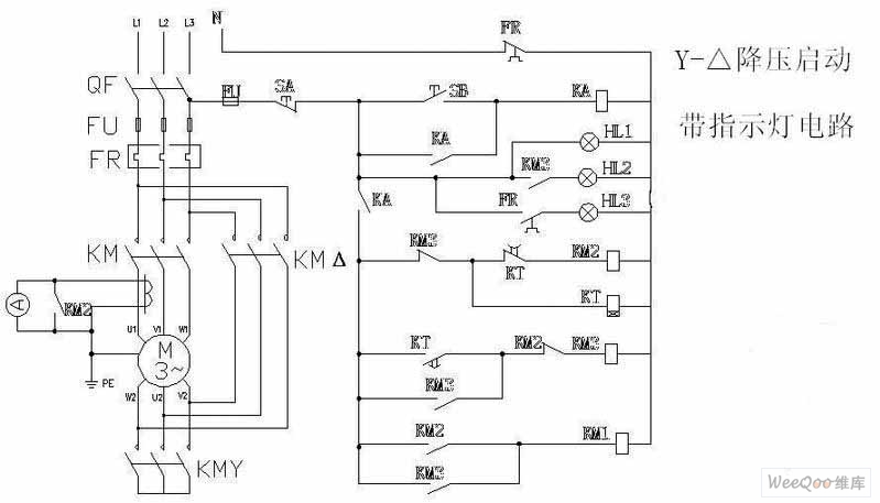 电动机星三角降压起动电路图