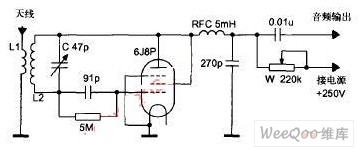 电子管超再生式调频收音机电路图