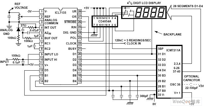 ICL7135驱动液晶显示器电路图