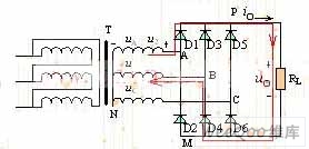 电阻负载三相桥式整流电路图