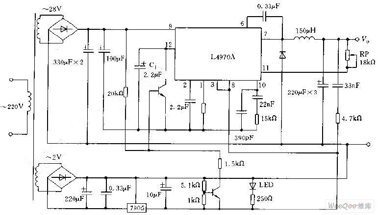 采用L4970A构成的可调开关电源电路图
