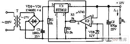 用BTS412设计的开关稳压电源电路图