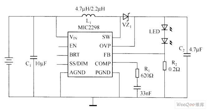 MIC2298 驱动LED电路图