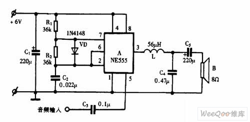 巧用NE555作音频功率放大器电路图