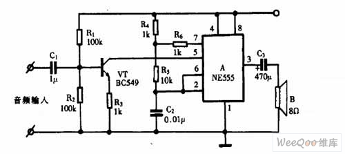 巧用NE555作音频功率放大器电路图一
