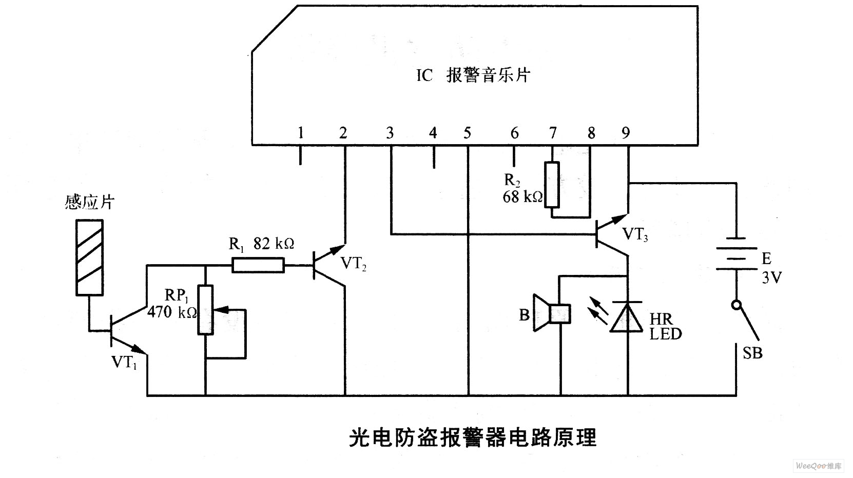 光电防盗报警器电路原理图