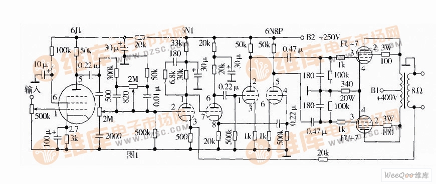 FU-7推动的胆机功放电路图和电源电路图