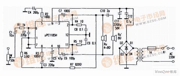 μPC1185H简单17W功率放大器电路