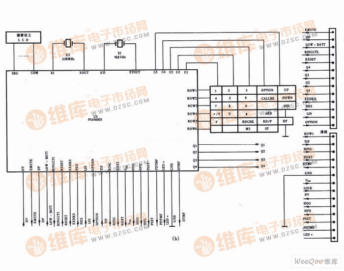 基于德赛HCDl218(20)P/TSDL型来电显示电话机电路图(B)