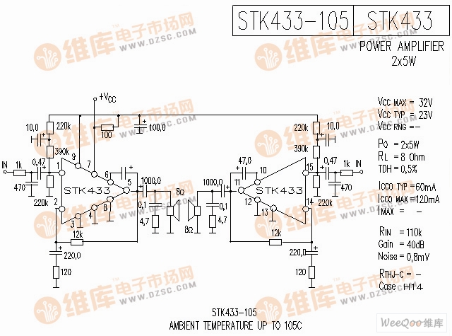 STK433-105 音响IC电路图