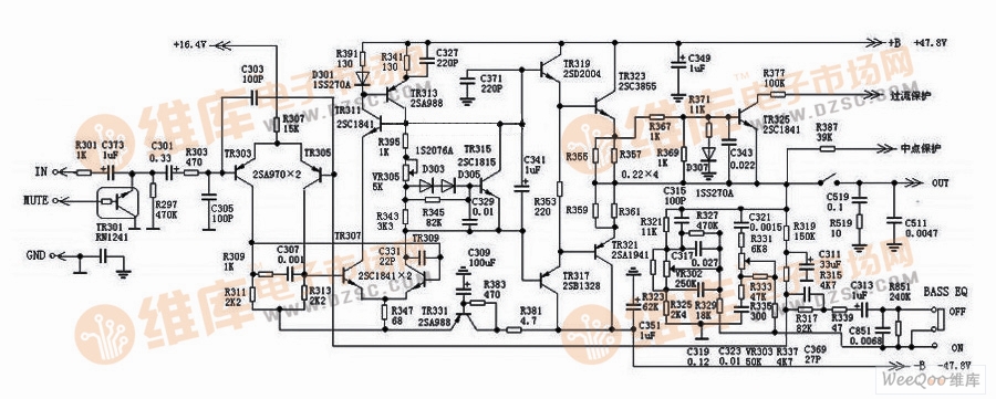 天龙DRA-335R/435R功放后级电路图