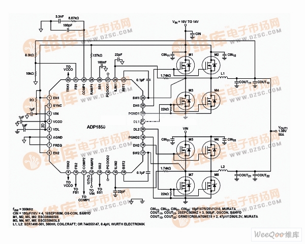 ADP1850双相50A电流应用电路图