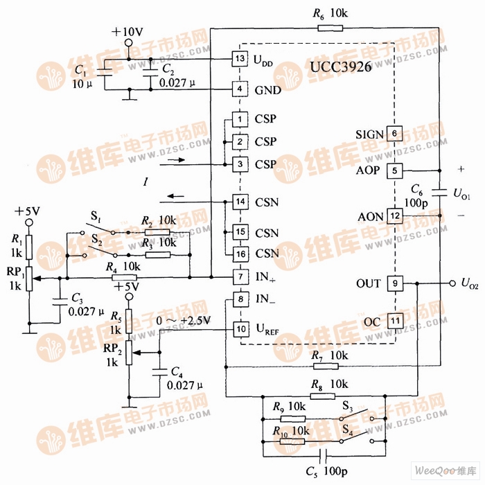 集成电流传感器UCC3926的典型应用电路图