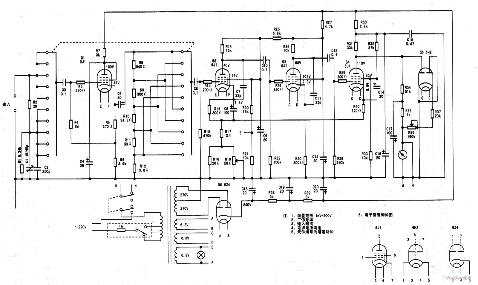 GB-9B型电子管电压表（毫伏表）电路图