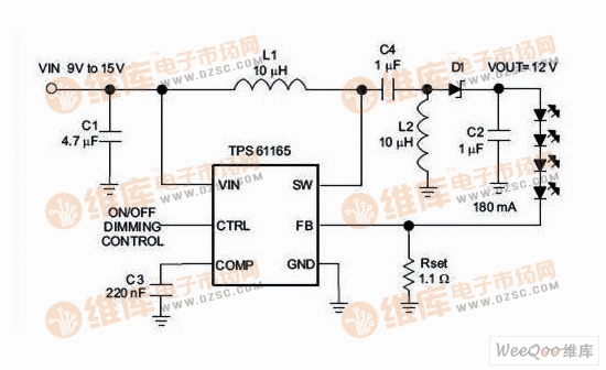 LED驱动芯片TPS6115典型应用电路图