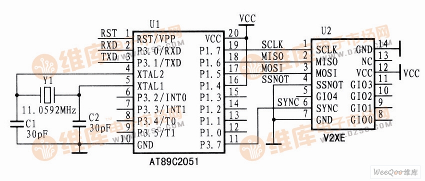 V2XE与51单片机接口电路图