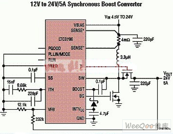 LTC3786 12V-24V/5A同步升压转换电路图