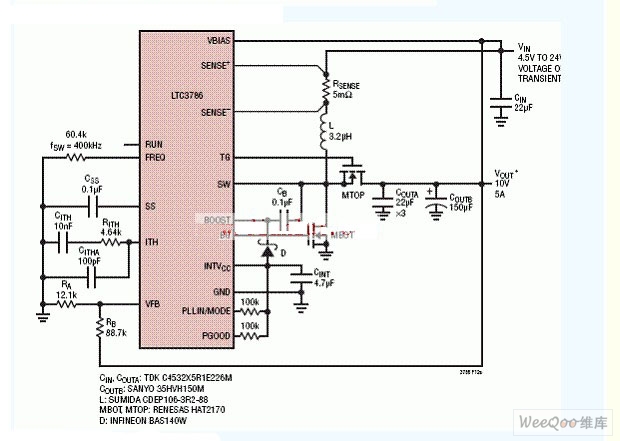 LTC3786高效10.5V非同步SEPIC转换器电路图