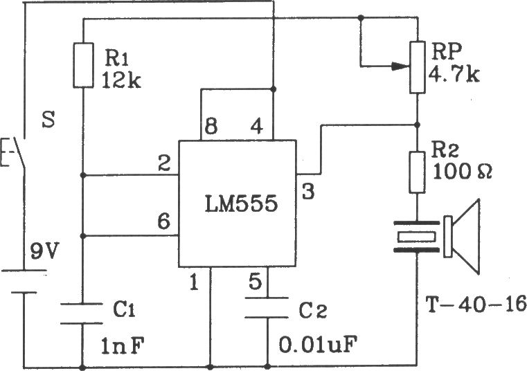 555构成的超声波发射电路