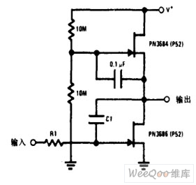 与结型场效应管交流耦合的积分器电路图