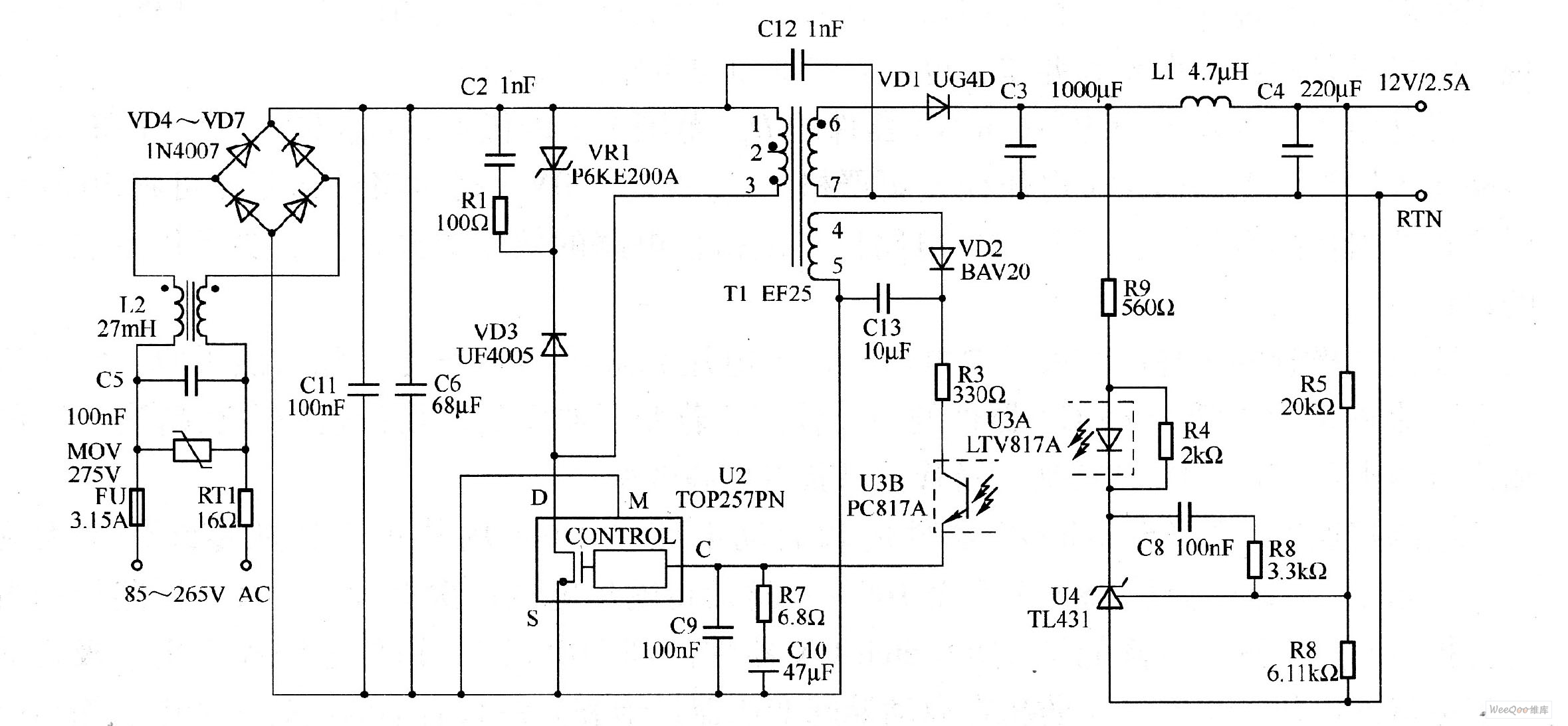 一款30W，12V输出开关电源电路图