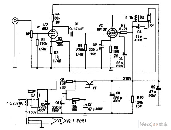 用6P13P做的胆机功放电路图