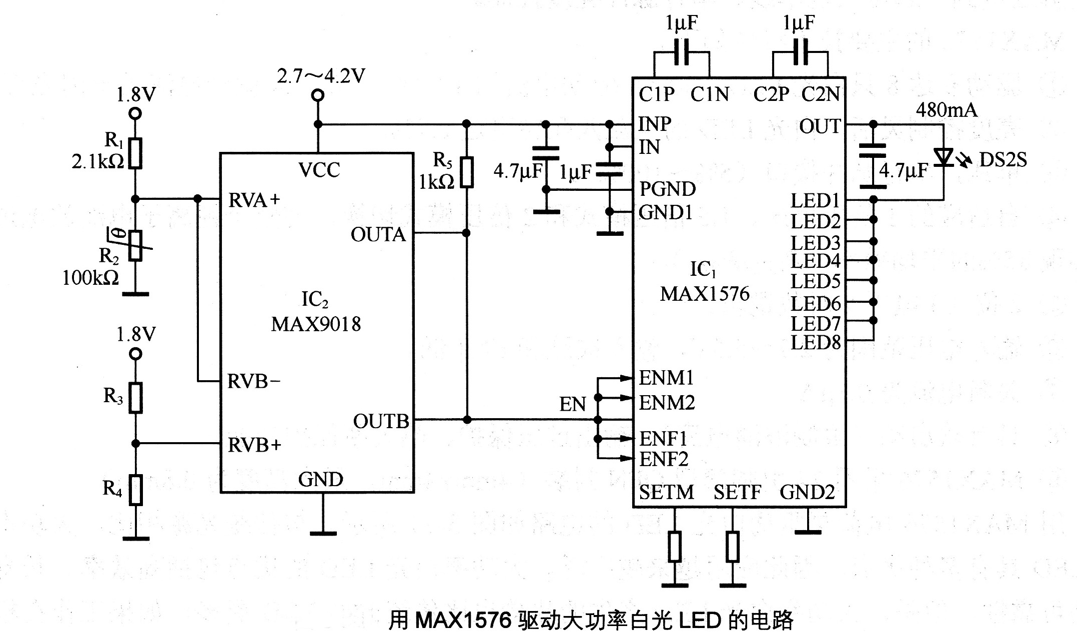 用MAX1578驱动大功率白光LED的电路