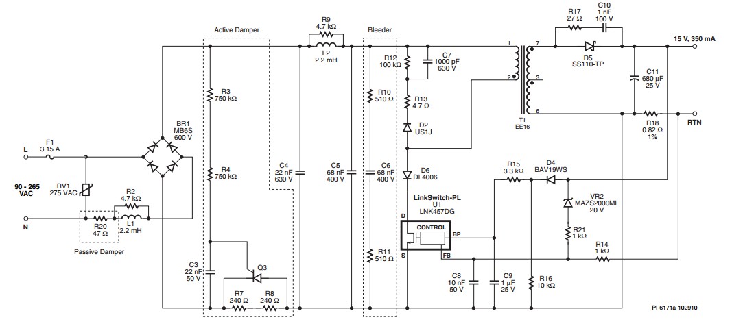 LinkSwitch-PL系列LED驱动器电路