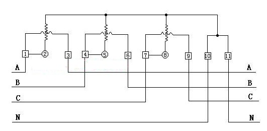 三相三线制有功电度表接线电路图